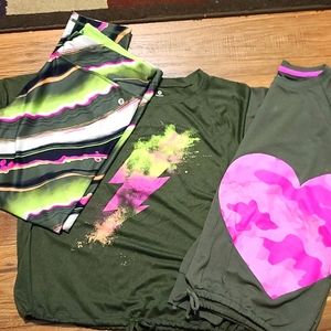 Girls 2x outfit; leggings, t-shirt, long-sleeved shirt